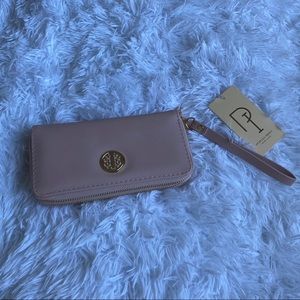 Blush pink wristlet clutch